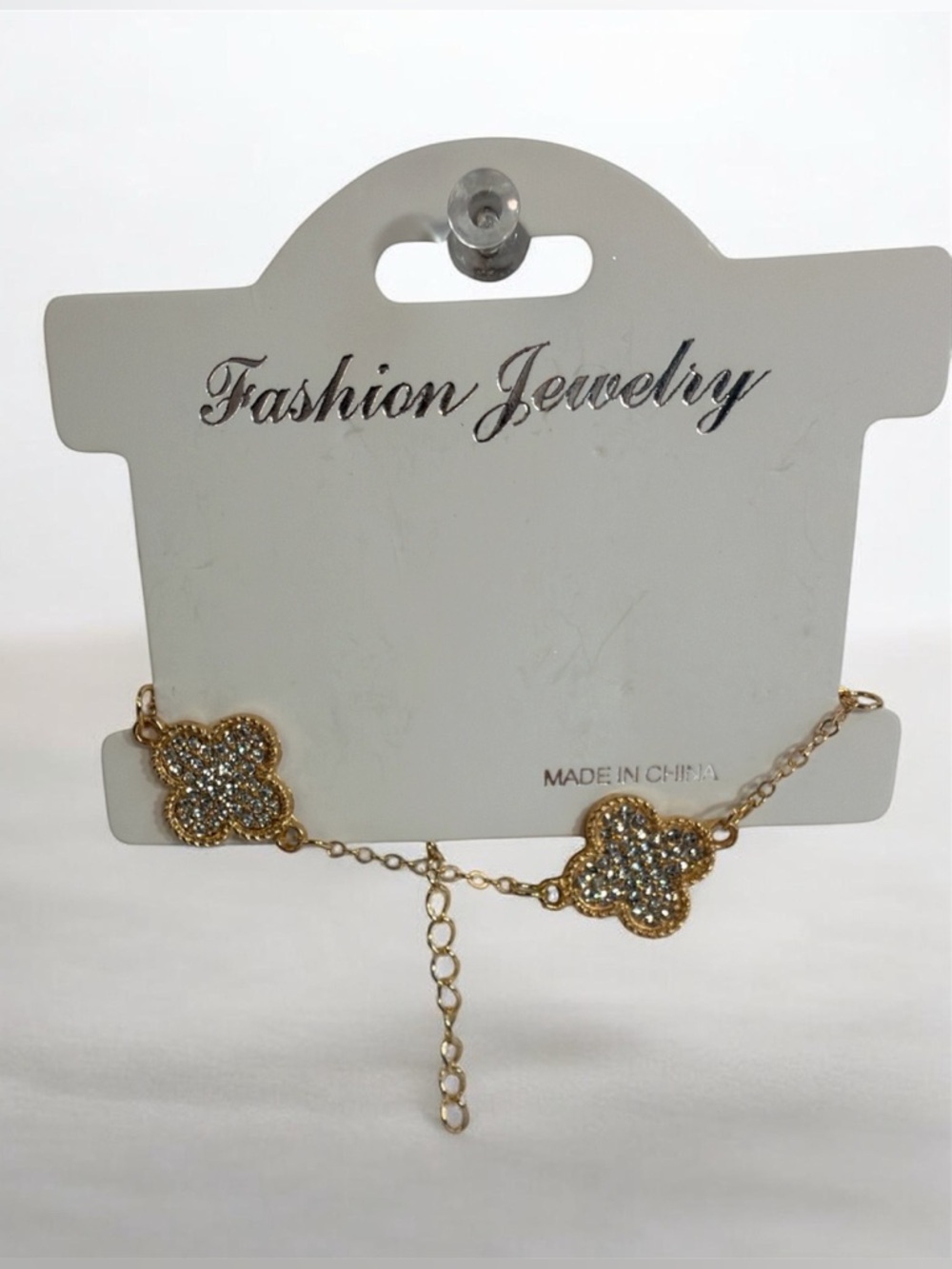 Fashion Jewelry Gold Clover Necklace with Crystal Accents - Fashion Jewelry